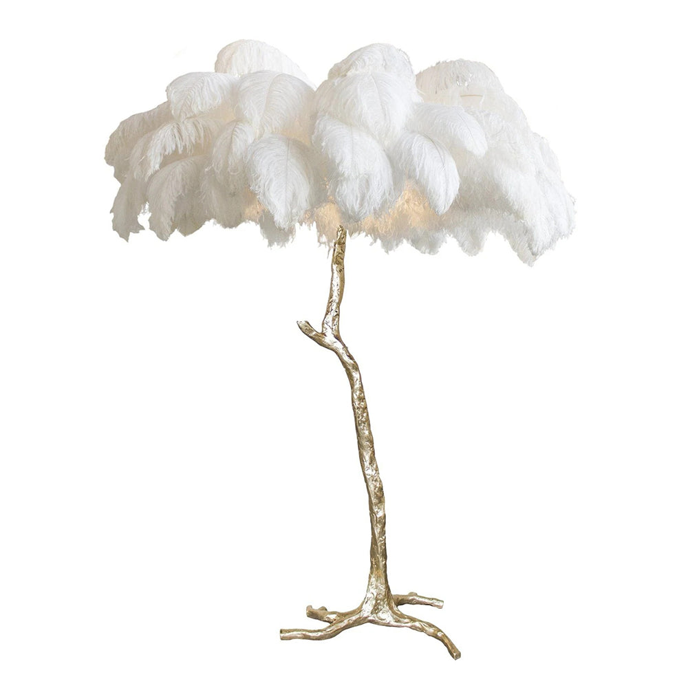 Luxury Ostrich Feather Brass Floor Lamp